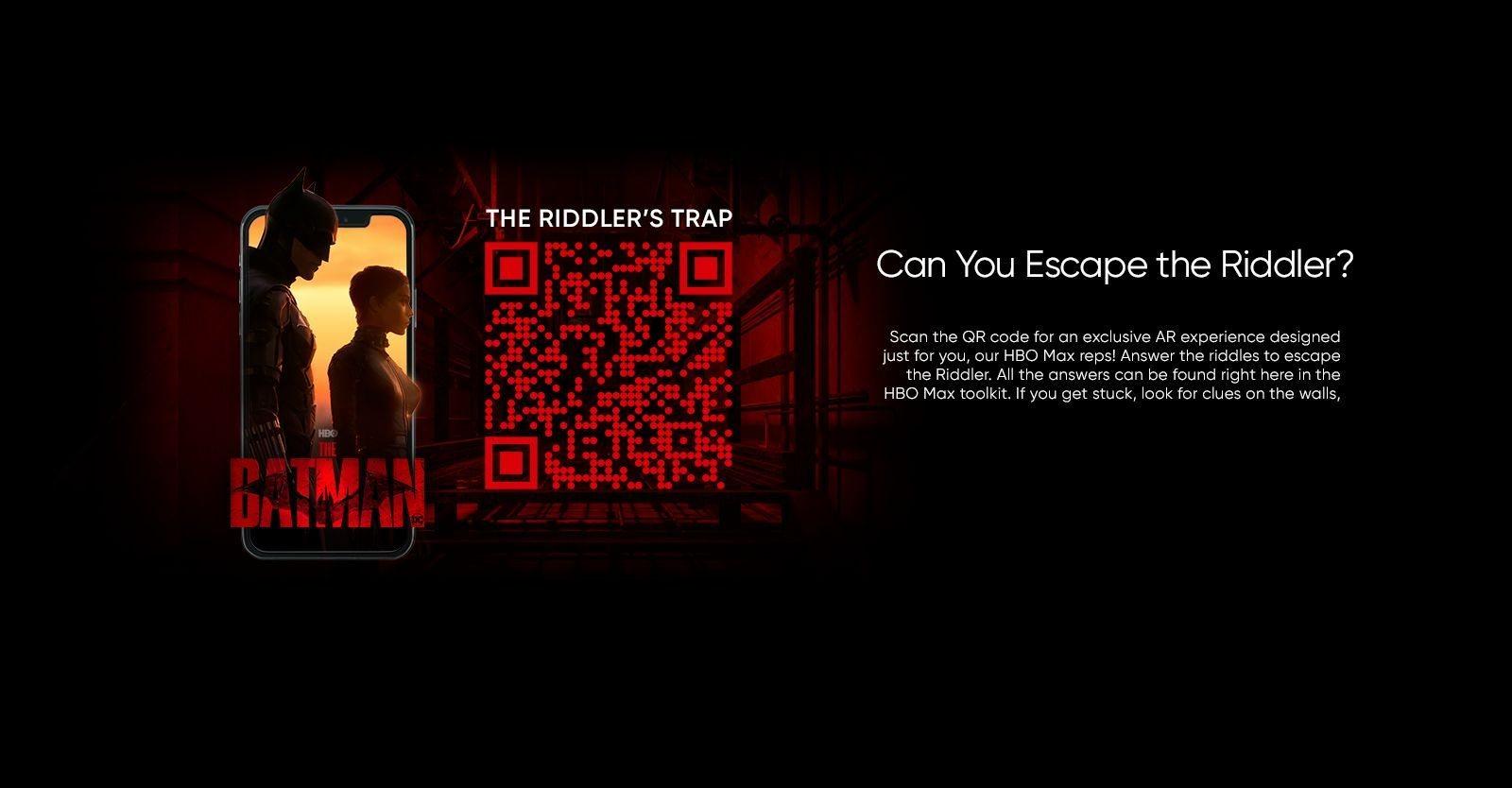 The Batman Riddler's Trap retail AR campaign artwork and QR entry point