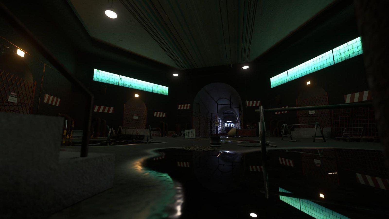 Flooded atrium scene from The Penguin interactive tunnels experience