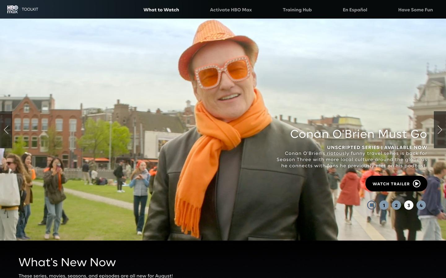 Live HBO Max Toolkit homepage with the HBO Max Toolkit wordmark and Training Hub navigation visible