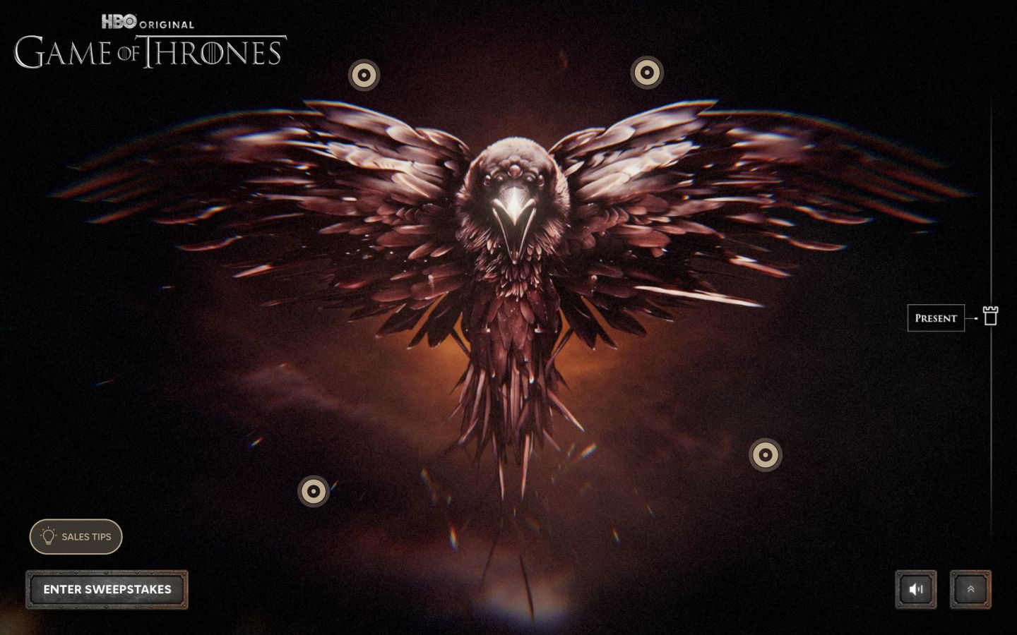 Live World of Westeros Game of Thrones raven scene with timeline marker and interactive hotspots